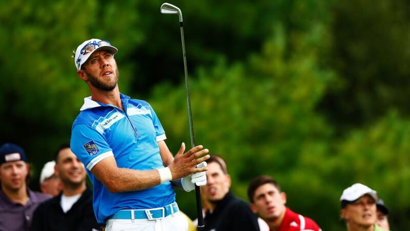 Graham DeLaet of Canada plays his shot from the third tee during in the final round of the Deutsche Bank Championship at TPC Boston. Photograph:  Jared Wickerham/Getty Images