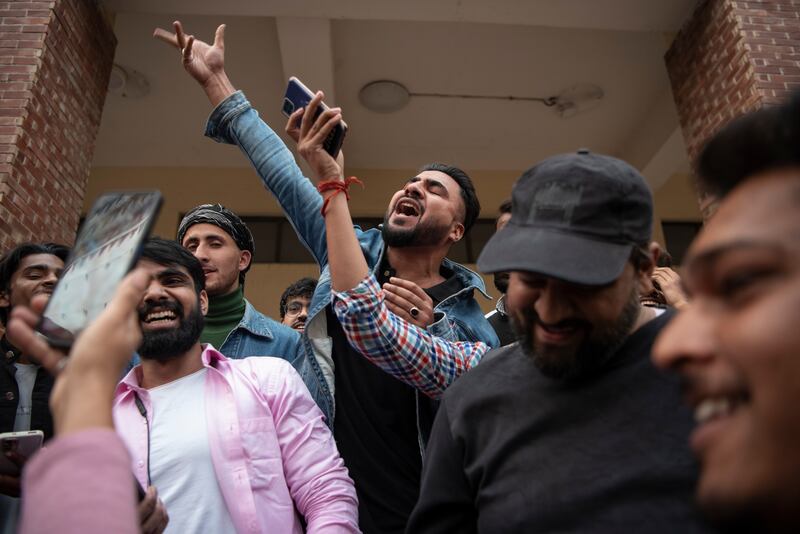 An impromptu poetry recital during Jashn-e-Rekhta in New Delhi on December 3rd.  Photograph: Saumya Khandelwal/New York Times