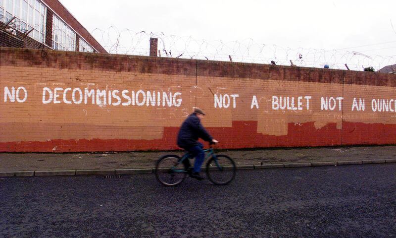 Republican graffiti in east Belfast referring to IRA decommissioning. Photograph: Paul Faith/PA