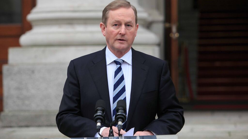 Taoiseach Enda Kenny speaking to media on progress made in relation to the Agreed Programme for Government at Government Buildings, Dublin. Photograph: Gareth Chaney Collins