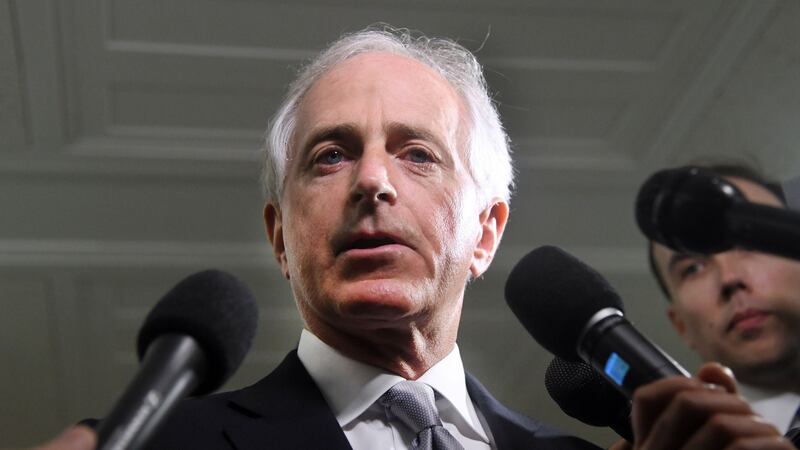 Senator Bob Corker, a Republican from Tennessee, speaks to members of the media on Capitol Hill in Washington, DC, US. Photograph: Olivier Douliery/Bloomberg