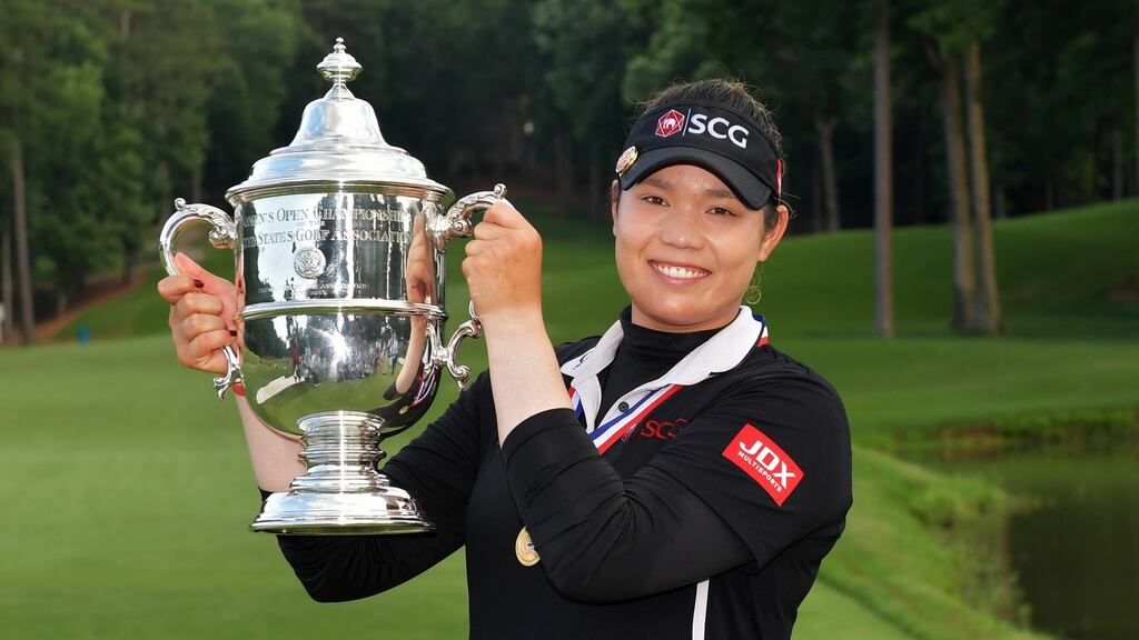 Ariya Jutanugarn with the US Women’s Open trophy. Photograph: Drew Hallowell/Getty