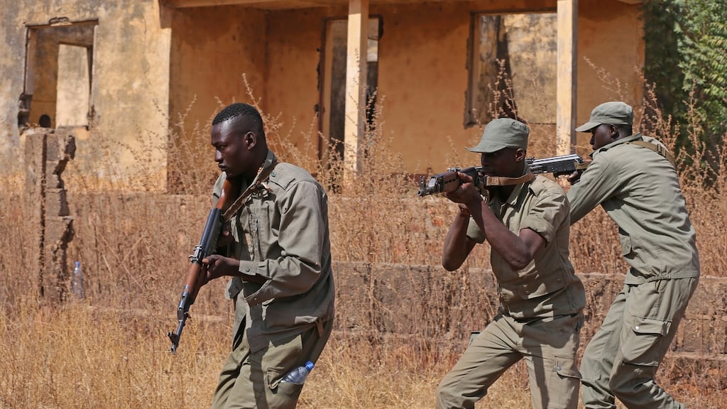Troops at a military centre in Mali during a visit by Taoiseach Leo Varadkar. Photograph: The Defence Forces