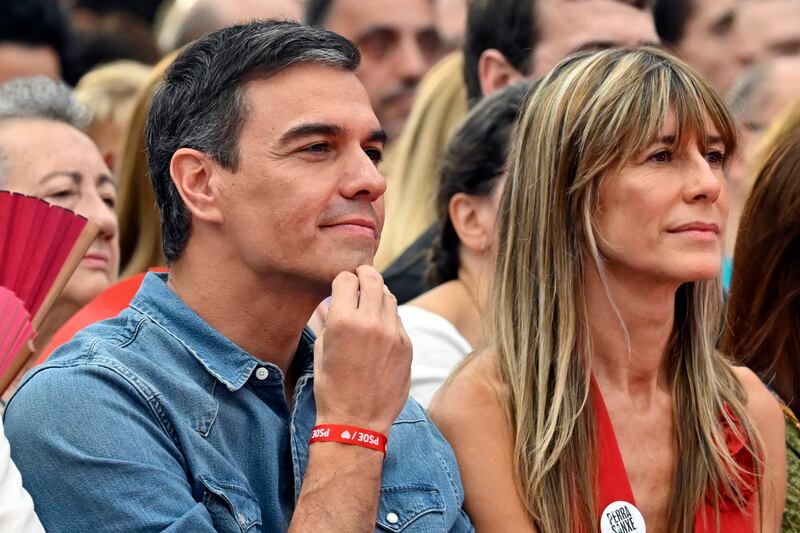 Pedro Sanchez and his wife Begona Gomez: opponents say the amnesty law is a cynical ploy by the prime minister to stay in power. Photograph: Javier Soriano/AFP via Getty Images