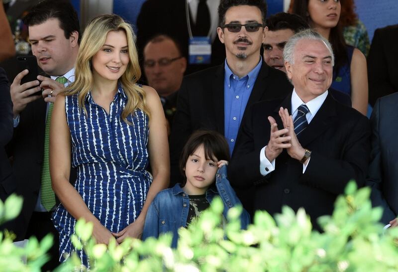 Brazilian president Michel Temer (right), his wife Marcela and their son Michel at an Independence Day parade in Brasilia in September this year. Photograph: Getty Images