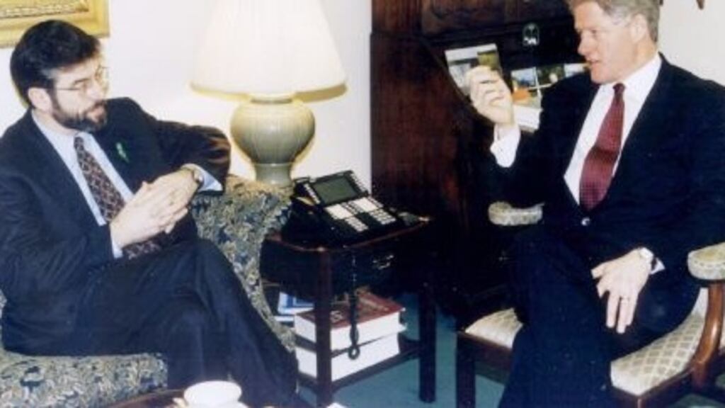Sinn Féin president Gerry Adams meets US president Bill Clinton at the White House in Washington DC in February 1996.  Photograph: Reuters