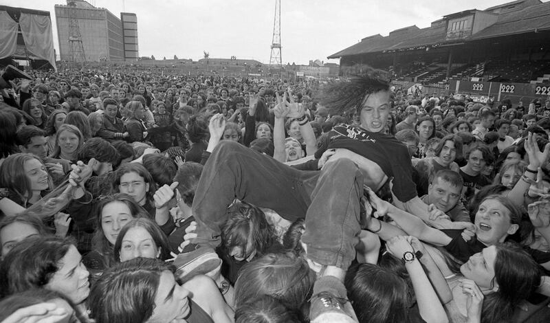 Sunstroke: crowdsurfing during Red Hot Chili Peppers’ Dalymount set in 1994. Photograph: INM/Getty