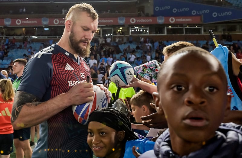 Munster’s RG Snyman with supporters after the win at the Bulls. Photograph: Christiaan Kotze/Steve Haag Sports/Inpho