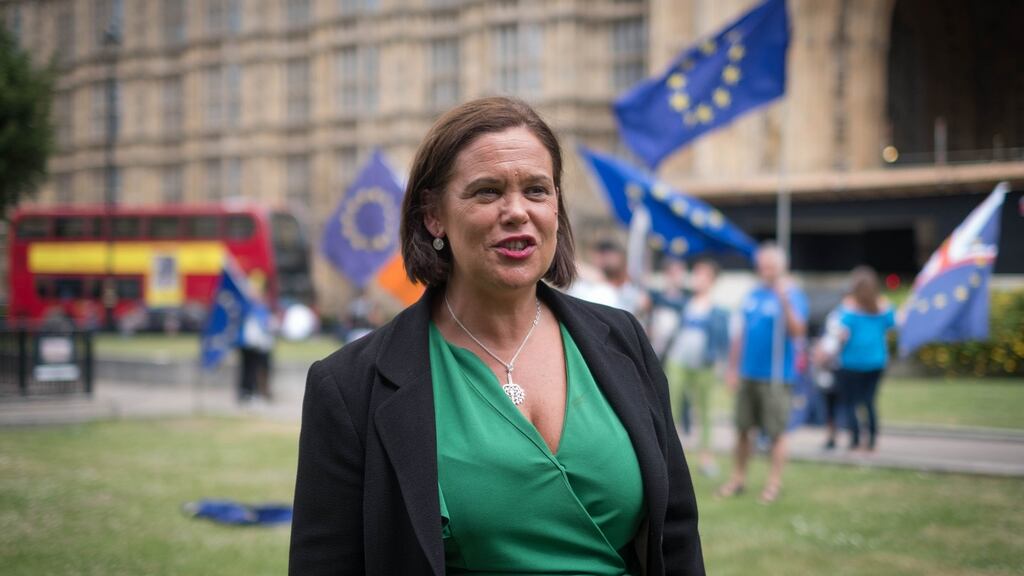Sinn Féin leader Mary Lou McDonald outside Westminster before meeting Theresa May. Photograph: Stefan Rousseau/PA Wire