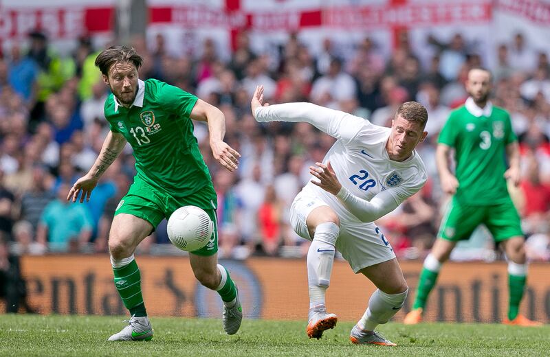 Ireland's Harry Arter with Ross Barkley of England during a friendly at Aviva Stadium in June 2015. Photograph: Morgan Treacy/Inpho