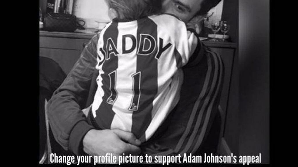 Undated handout photo of the Facebook page to support a legal appeal set up by Faye Johnson, the sister of disgraced footballer Adam Johnson. Faye Johnson posted a photo of her brother and his baby daughter under the heading “Justice for Johnson”.