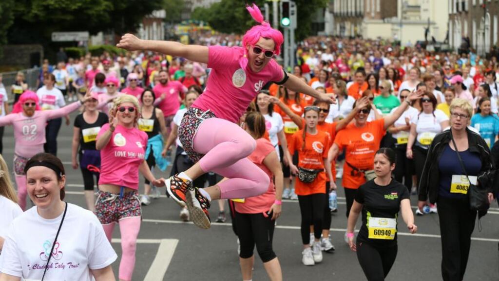 Runners, joggers and walkers of all sorts were part of the 40,000 people who took to the streets of Dublin for the annual Women’s Mini-Marathon. Photograph: Niall Carson/PA Wire