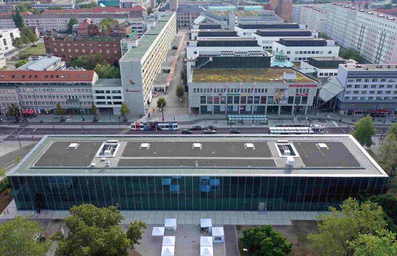Dessau: the new Bauhaus Museum sits between a busy shopping area and a park. Photograph: Sean Gallup/Getty