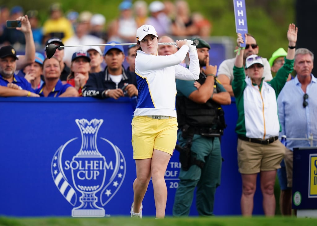 Europe's Leona Maguire on the fourth tee during day one of the 2023 Solheim Cup. Photograph: John Walton/PA Wire