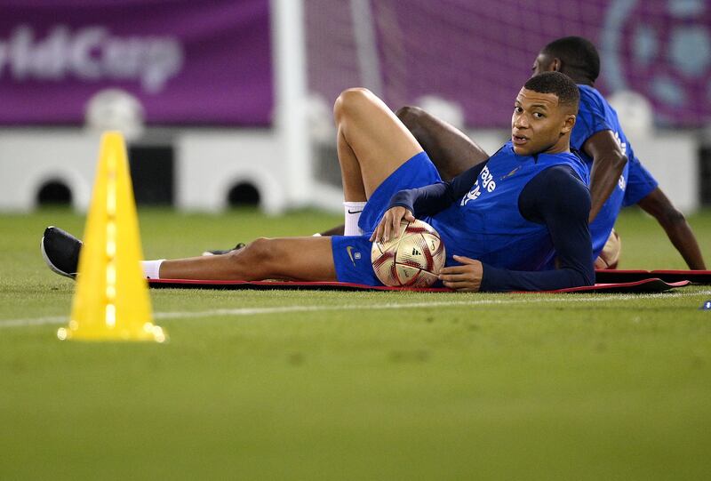 France forward Kylian Mbappé takes part in a training session ahead of the World Cup semi-final against Morocco. Photograph: Franck Fife/AFP via Getty Images