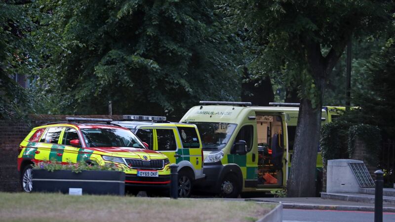 Emergency services at Forbury Gardens in Reading town centre, where they responded to a “serious incident” involving stabbings. Photograph: Steve Parsons/PA Wire