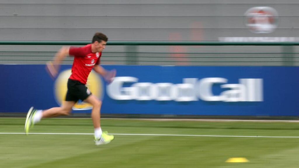 Gareth Bale trains on his own ahead of Wales’ friendly against Ireland. Photograph: Donall Farmer/Inpho