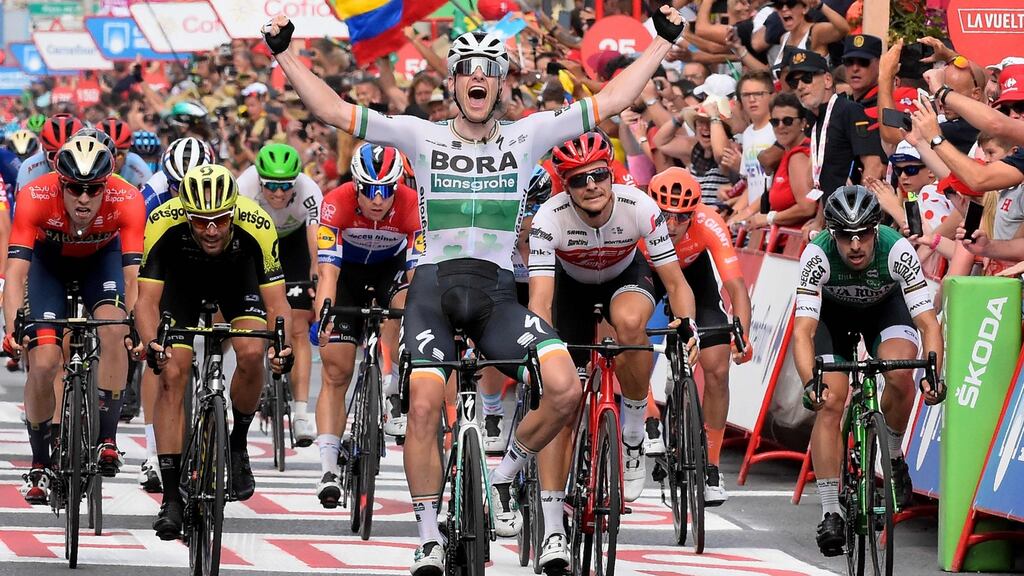 Ireland’s Sam Bennett wins the third stage of the recent La Vuelta tour of Spain. Bennett’s recent run of good form has ensured a strong Irish team in the elite world championship in Yorkshire. Photograph: Getty Images