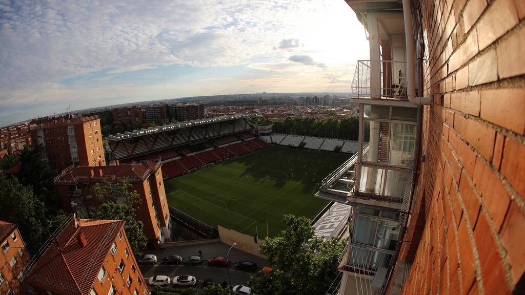 A aerial view of the La Liga second division match between Rayo Vallecano and Albacete at the Vallecas Stadium in Madrid. Photograph: Rodrigo Jimenez/EPA