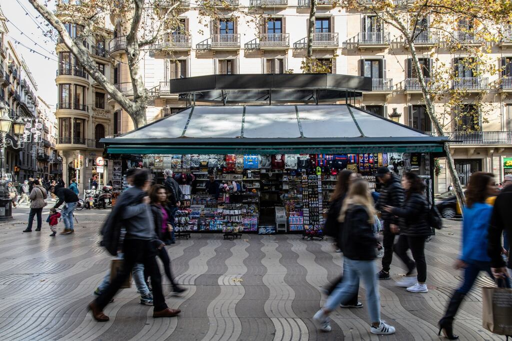 A souvenir kiosk on Las Ramblas in Barcelona, Spain. The city is facing a bitter race for mayor in Spain's local elections. File photograph: Angel Garcia/Bloomberg
