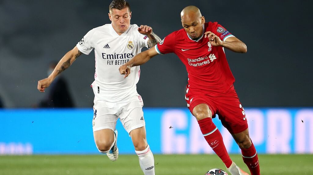 Toni Kroos was dominant as Real Madrid beat Liverpool 3-1. Photograph: Isabel Infantes/PA