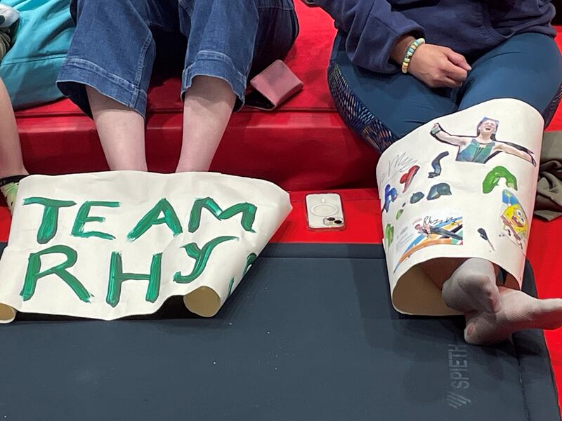 Supporters of gymnast Rhys McClenaghan in his Origin Gymnastics club in Newtownards. Photograph: Rebecca Black/PA Wire
