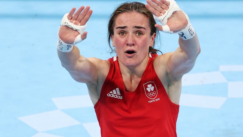 An emotional Kellie Harrington after winning her gold medal bout against Brazil’s Beatriz Ferreira in Tokyo. Photograph: Julian Finney/Getty Images
