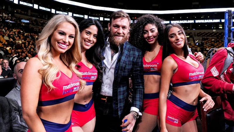 UFC fighter Conor McGregor with the ring girls prior to the fight in Boston. Photograph: Emily Harney/Inpho