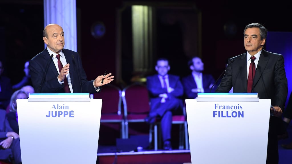 French presidential election centre-right candidates Alain Juppé and François Fillon face a run-off next Sunday. Photograph: Eric Feferberg/AFP/Getty Images