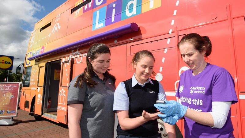 Lidl tour bus that went around the country to do diabetes and cardiac screening on all its staff.  Photograoh: Clive Wasson.