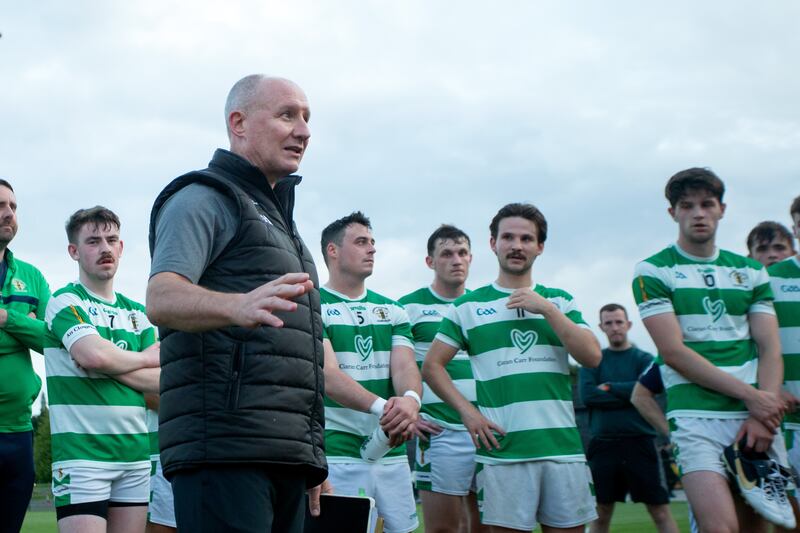 Jim Gavin speaks to players after the Round Towers Clondalkin vs Fingallians game in July. Photograph: Dan Clohessy/Inpho