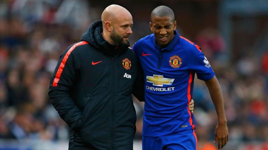 Manchester United boss Louis Van Gaal jas said Ashley Young could be out for “many weeks” after he injured his hamstring in the latter stages of United’s 1-1 draw at Stoke City