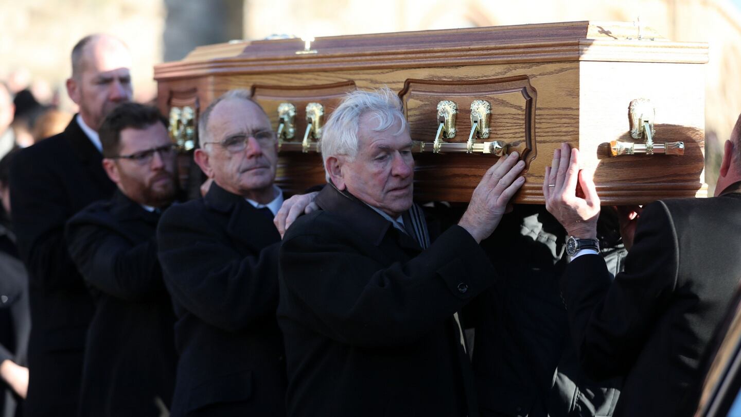 The funeral of Dr Maurice Hayes proceeds at St Patrick’s Church, Downpatrick, Co Down following his death, aged 90, two days before Christmas. Photograph: Niall Carson/PA Wire