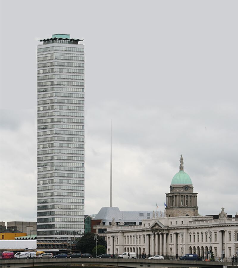 A computer-generated image of the new Liberty Hall planned by a business associated with US President Donald Trump