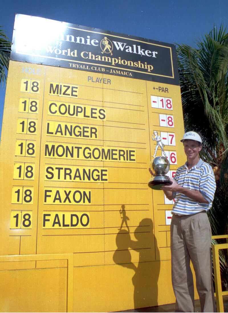 Larry Mize following his win in the 1993 Johnnie Walker Classic at Tryall GC Jamaica where he blitzed the field to win by 10 shots. Photograph: David Rogers/ALLSPORT