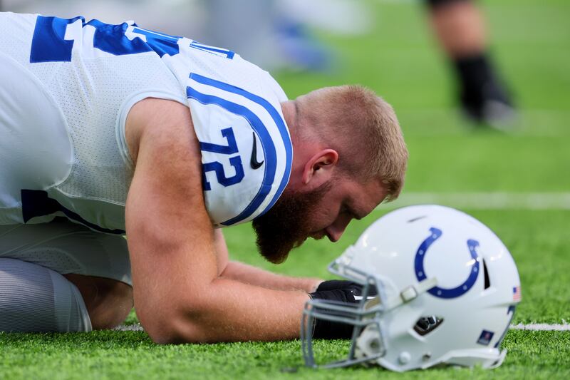 Braden Smith of the Indianapolis Colts. He checked into a a mental health facility in Colorado to get treatment for Obsessive Compulsive Disorder (OCD). Photograph: Adam Bettcher/Getty Images