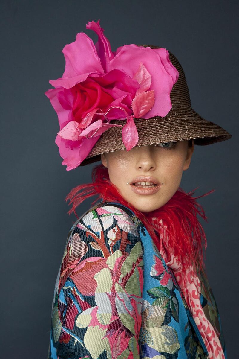 Tobacco straw cloche with silk flowers by Anthony Peto €460. Photograph: Daniel Holfeld