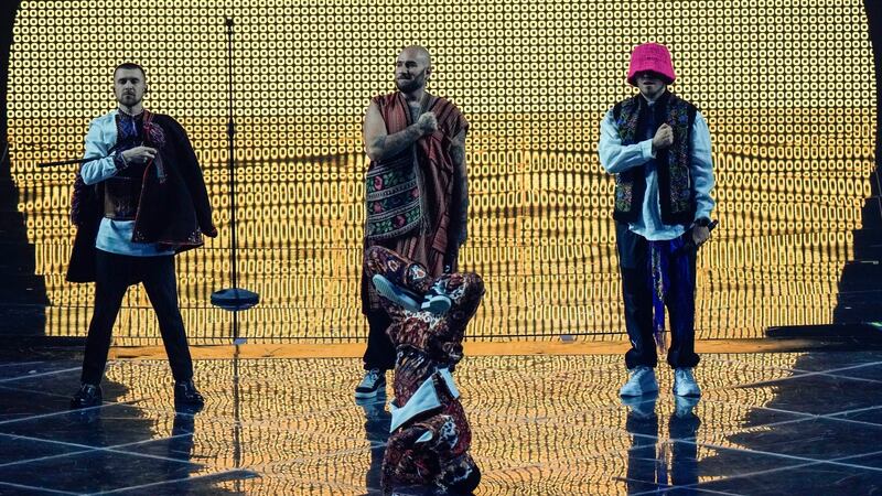 Kalush Orchestra from Ukraine singing Stefania. Photograph: Luca Bruno