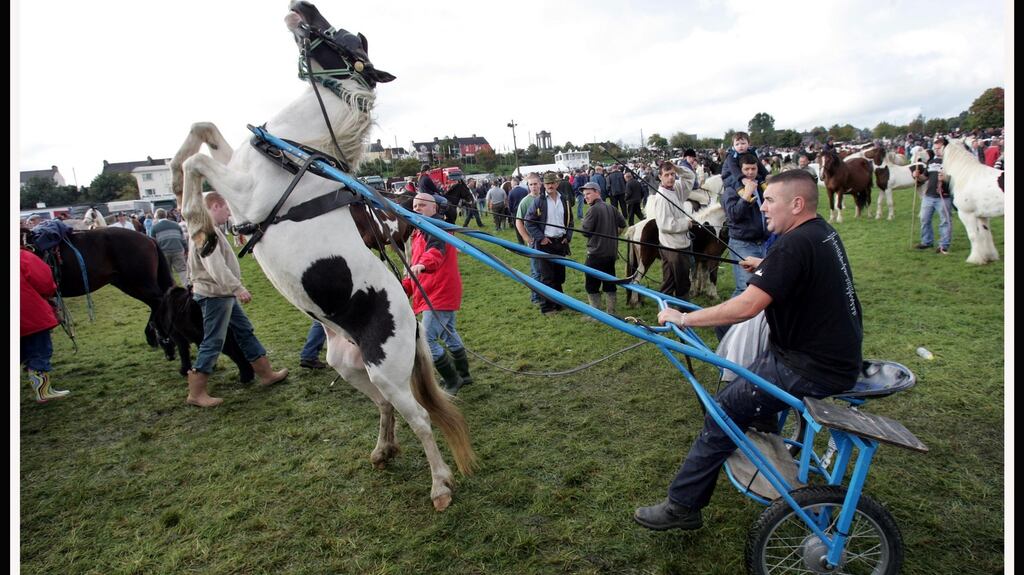 A file image of a sulky rider with a pony at the Ballinasloe Horse Fair. Photograph: Matt Kavanagh.