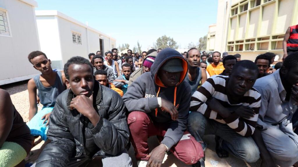 African migrants after they were rescued from the sea off the coast of Libya, at a centre for illegal migrants in Misrata, Libya. Photograph: EPA/STR