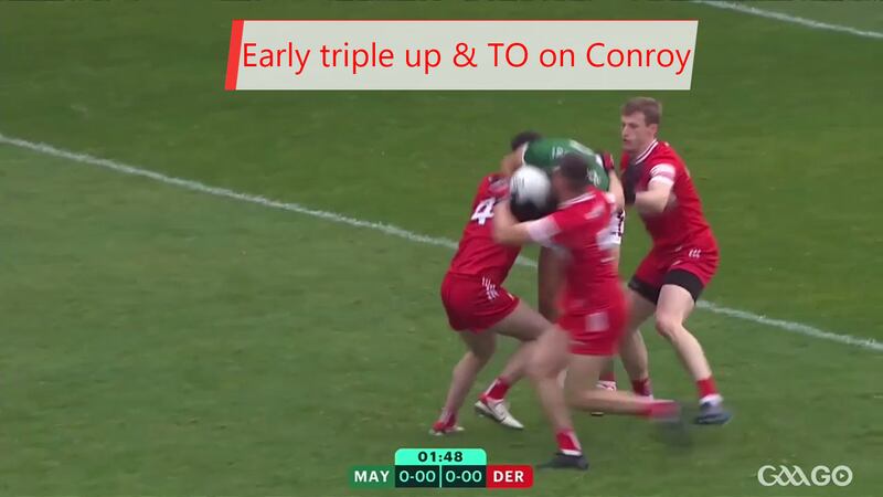 Derry made a statement of intent when they swarmed Tommy Conroy and forced a turnover in the opening exchanges