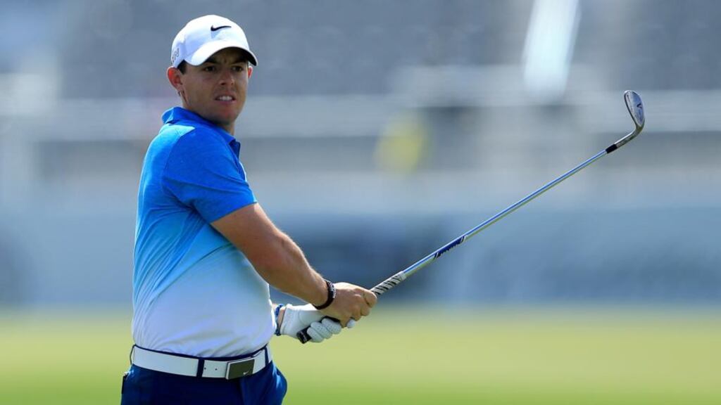 Rory McIlroy plays his third shot on the 10th hole during the first round of the World Golf Championships-Cadillac Championship at Trump National Doral Blue Monster Course in Doral, Florida. Photograph: David Cannon/Getty Images