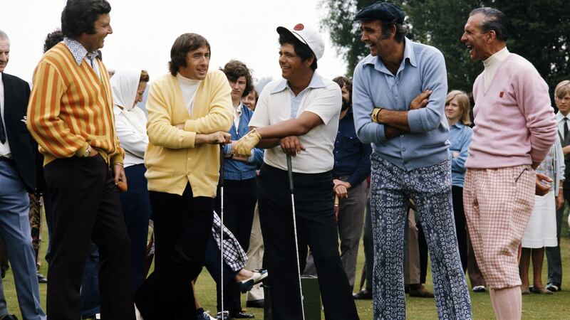 Peter Alliss, Jackie Stewart, Lee Trevino, Sean Connery and Max Faulkner during the filming of the Television programme ‘Master Golf’ at Walton Heath Golf Club on July 19th, 1972 in Tadworth, England. Photo: Peter Dazeley/Getty Images
