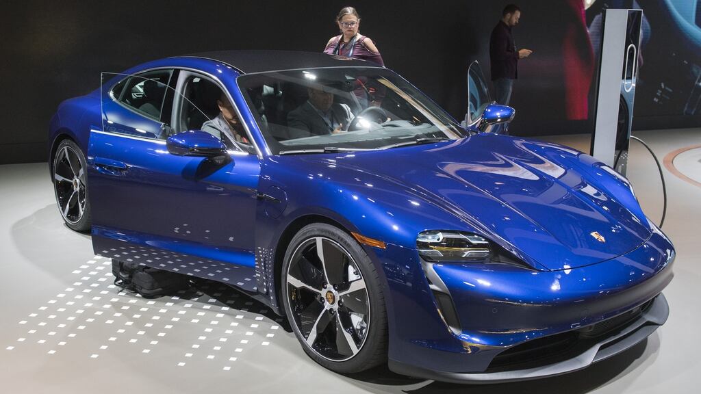 The 2020 Porsche Taycan electric car/ Photograph: Mark Ralston/AFP via Getty Images