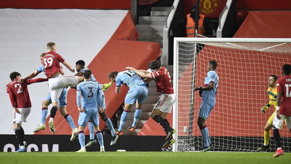 West Ham’s Craig Dawson scores an own goal at Old Trafford. Photograph: EPA