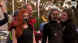 Extinction Rebellion protest outside petrochemical event at Dublin hotel