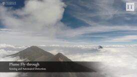 Scientists collect volcanic data by flying above erupting volcano