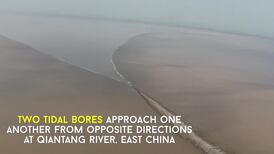 Rare tidal bore clash seen from the sky