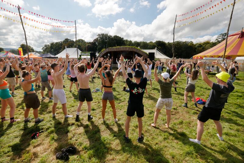Reeta Reggie yoga in full flow on Saturday at Electric Picnic. Photograph: Alan Betson/The Irish Times

