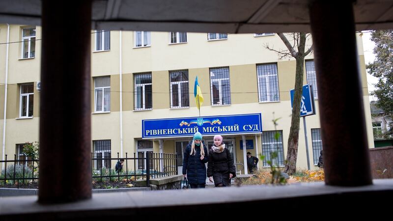 A courthouse in Rivne, Ukraine, where Oleg Smorodinov is standing  trial for the murder of Ivan Mamchur. Photograph: Joseph Sywenkyj/New York Times